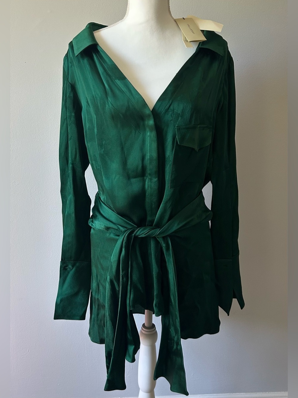 NWT Hellessy Designer Emerald Green Blouse Top Avant Garde Fall Flowy Size 10